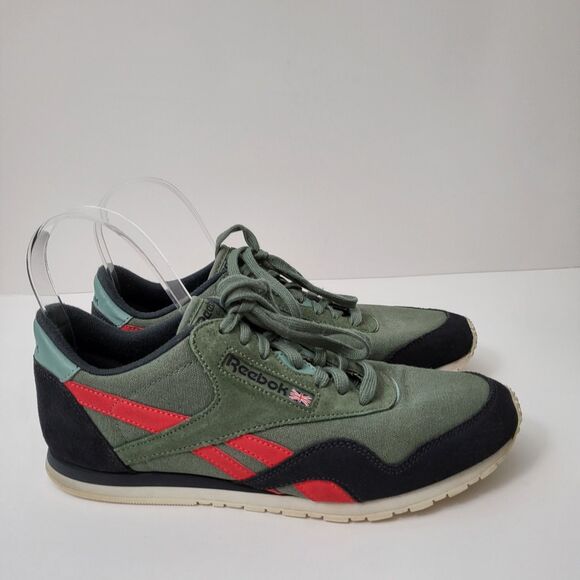 REEBOK Classic Sneakers Womens 8 Green Red Suede Canvas Low Profile - Picture 1 of 10